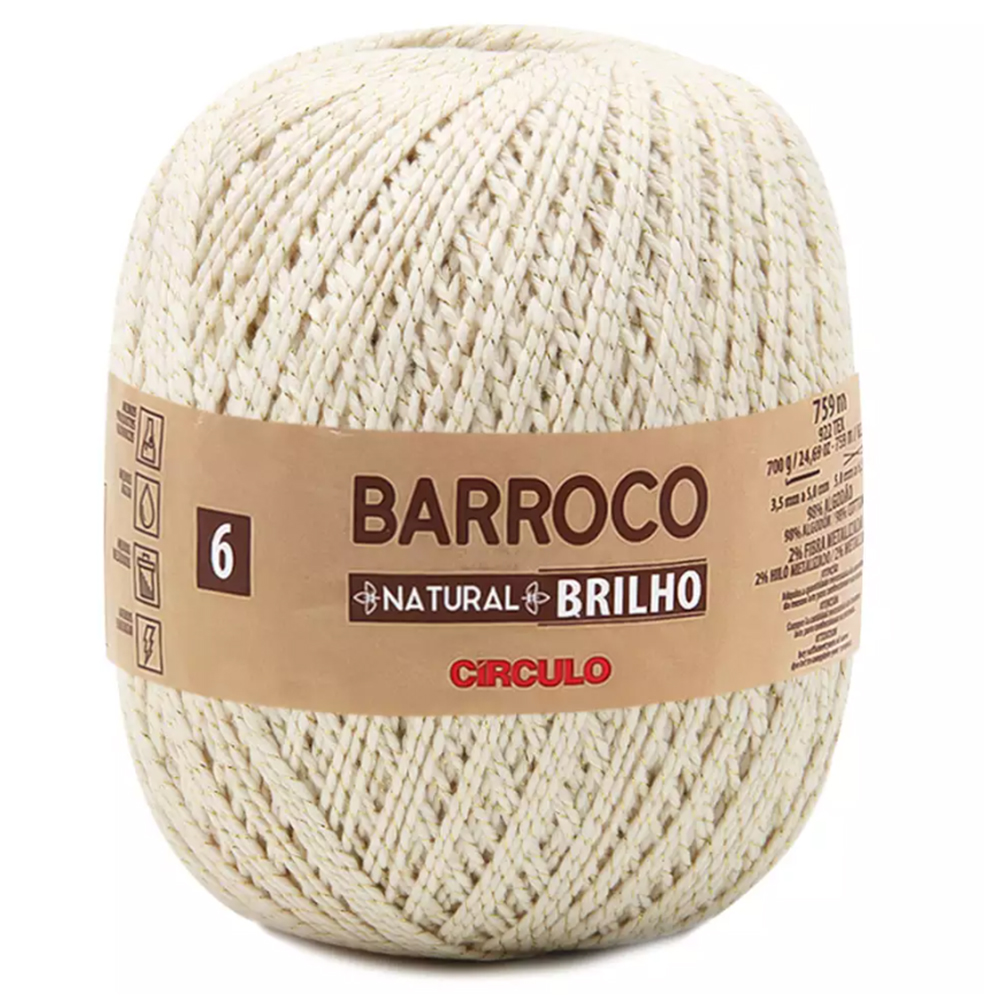Barbante Barroco Natural Brilho Ouro nº6 700g