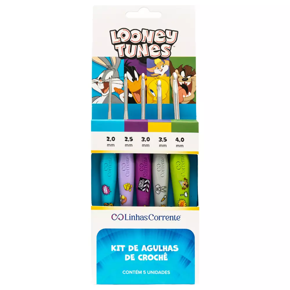 Kit Agulhas de Crochê Corrente Cabo Emborrachado Looney Tunes