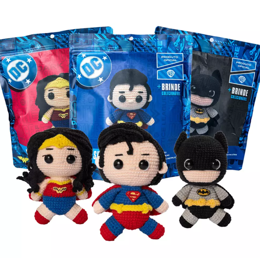 1 avaliação Linhas Corrente Kit Amigurumi Liga da Justiça DC Linhas Corrente Tamanho