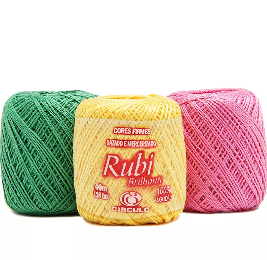 Linha Rubi para Crochê e Bordar nº5 Contém: 1 unidade Fio Ne 10/2 (118 Tex) Composição: 100% Algodão Gazado e Mercerizado Comprimento: 40m Agulha Recomendada: Crochê - 1,25mm