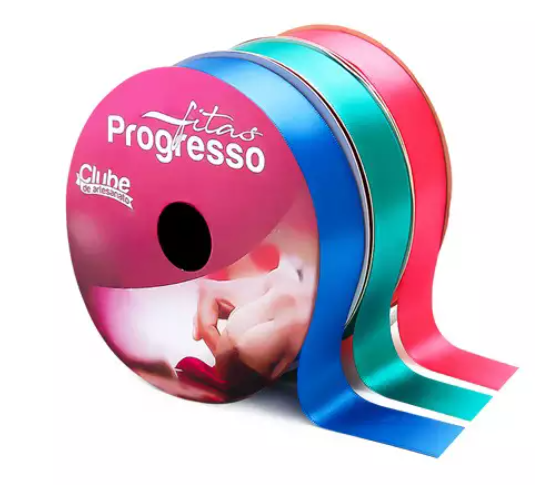 Fita de Cetim N.05 Progresso Simples Contém: 1 unidade Largura: 22mm Comprimento: 50 metros Composição: 100% Poliéster